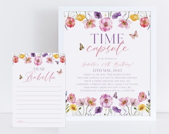 Wildflower Time Capsule, Floral 1st Birthday Time Capsule Sign, Birthday Time Capsule Template, Girl 1st Birthday Time Capsule Printable