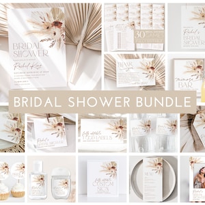 Boho Bridal Shower Invitation Bundle, Boho Floral Bridal Shower Invitation and Games Bundle, Editable Games, Printable Boho Bridal Shower