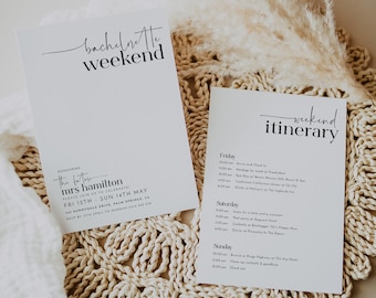 Bachelorette Party Invitations, Bachelorette Itinerary Template, Minimal Bachelorette Weekend Invitation, Weekend Itinerary, Editable Invite