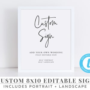 Editable Sign, 8x10, Custom Sign, Handwritten Sign, Landscape, Portrait | Printable | Editable Template | Minimal | Baby Shower Signs