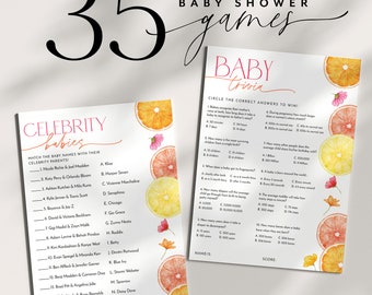 Citrus Baby Shower Games, Orange Baby Games, Lemon Baby Shower Games Printable, Bright Flowers Girl Baby Shower Games Bundle Citrus Pink