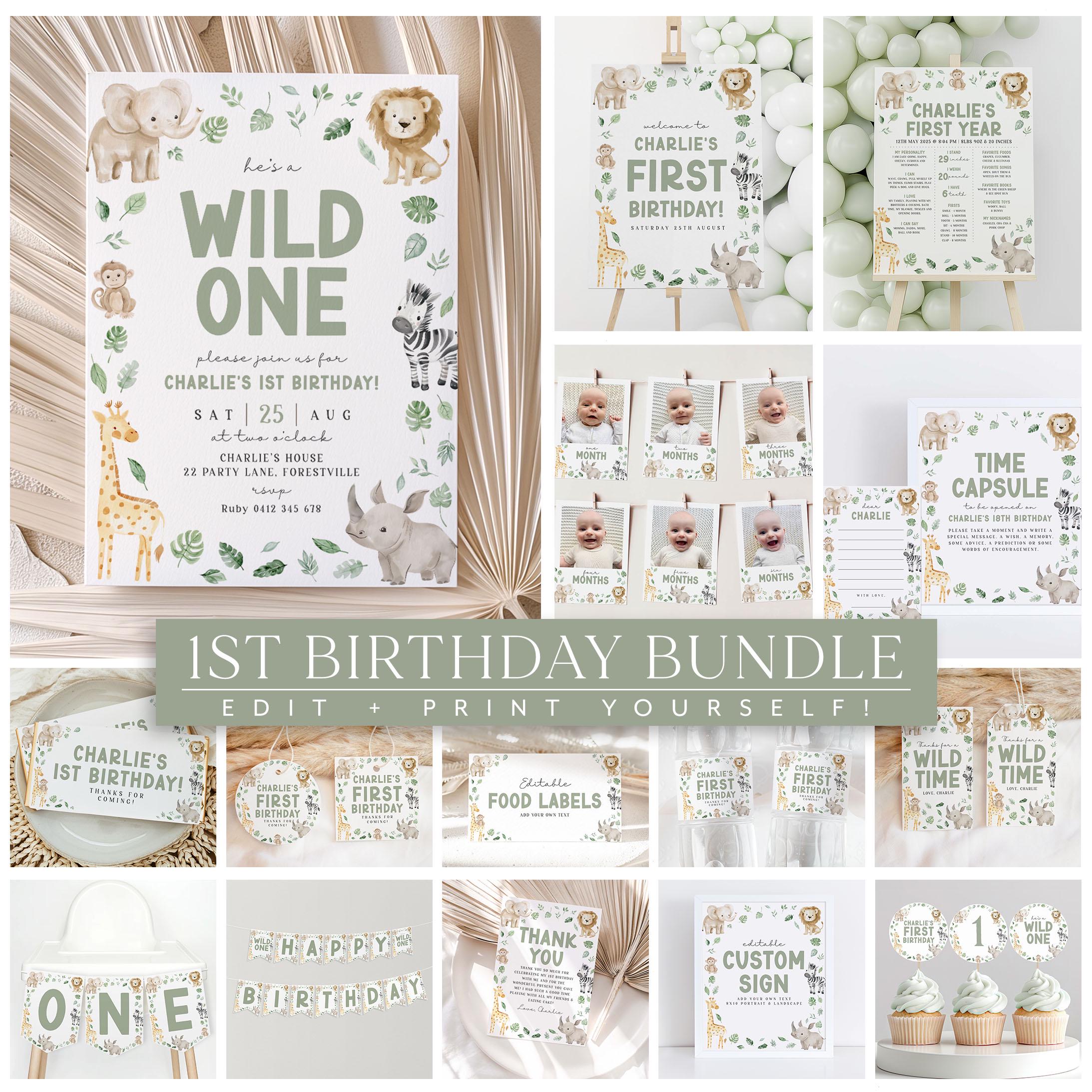 Wild One 1st Birthday Invitation Bundle, Printable Wild One Invitation, Wild One 1st Birthday Decorations, Wild One Birthday Boy, Safari One