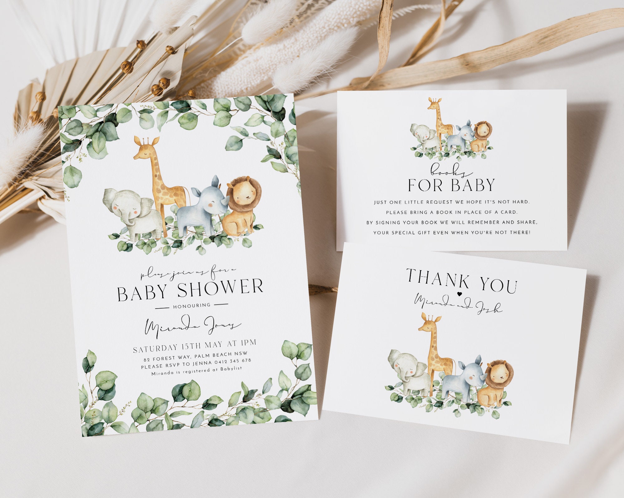 Invitación de baby shower Safari, conjunto de invitación de baby shower de  animales de la selva, paquete de baby shower de género neutro, baby shower  de niño de la selva - Etsy, image size:2000x1598