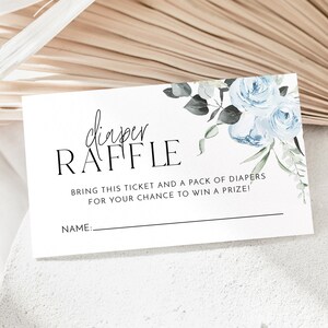 Diaper Raffle Card, Blue Floral Baby Shower Diaper Raffle Card, Editable Diaper Raffle Template, Printable Diaper Raffle, Nappy Raffle Card