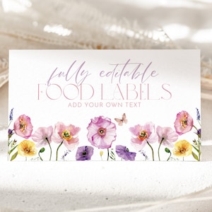 Floral Baby Shower Food Labels, Baby in Bloom Food Tent Cards, Folded Food Cards, Pink Flower Food Tented Cards, Floral Baby Shower Food