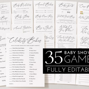 Baby Shower Games, Editable Games, Minimal Baby Shower Bundle, Printable Games, Baby Games Package, Celebrity, Baby Bingo, Baby Trivia Game