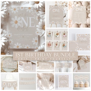 Daisy 1st Birthday Invitation Bundle Neutral, Daisy Onederful Invite, 1st Birthday Girl, Isn't She Onederful Party Decorations Printable