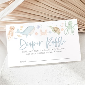 Under the Sea Diaper Raffle Card, Ocean Animals Baby Shower Diaper Raffle Card, Editable Template, Printable, Nappy, Under the Sea Shower