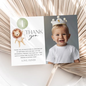 Lion Birthday Thank You Card Template, Printable Thank You Card, Wild One Thank You Card Editable, Thank You Card Lion 1st Birthday Party