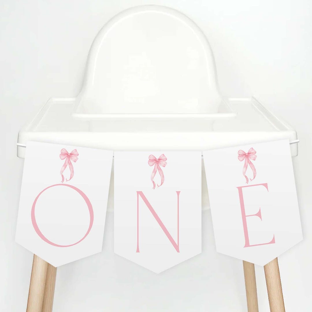 Pink Bow High Chair Banner Printable, 1st Birthday Banner for High ...