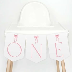 Pink Bow High Chair Banner Printable, 1st Birthday Banner For High Chair, Pink Bow 1st Birthday Decor, Birthday High Chair Banner Printable