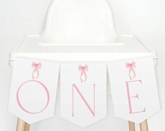 Pink Bow High Chair Banner Printable, 1st Birthday Banner for High ...