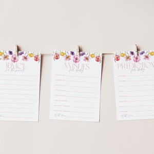 Floral Baby Shower Advice, Baby Shower Predictions, Baby Shower Wishes, Advice Card, Editable Games, Baby in Bloom Baby Shower Games Floral
