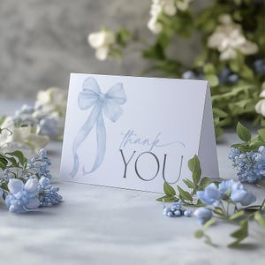 Blue Bow Thank You Card Template, Printable Thank You Card, Blue Bow Baby Shower Thank You Card, Blue Bow Thankyou Card, Boy Baby Shower