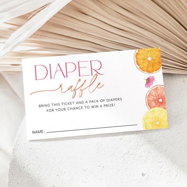 Citrus Baby Shower Diaper Raffle Card, Orange Lemon Diaper Raffle Card, Editable Diaper Raffle Template, Printable Diaper Raffle Orange Pink