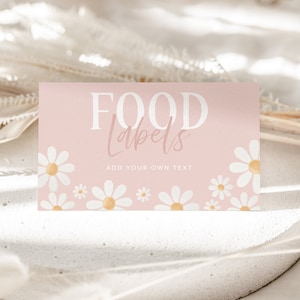 Daisy Food Labels, Daisy Flower Birthday Food Label Cards, Food Tent Card, Birthday Food Tags, Folded Food Cards, Tented Food Label, Flowers