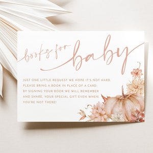 Pumpkin Books For Baby Card Printable, Book Request Card, Fall Baby Shower Book For Baby, Baby Shower Girl Pink, Fall Pumpkin Books For Baby