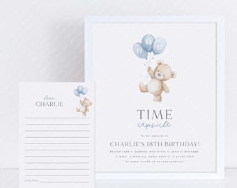 Bear Time Capsule Template, 1st Birthday Boy, Teddy Bear Birthday ...