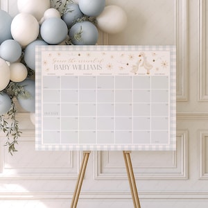 Silly Goose Baby Shower Due Date Calendar, Birth Date Sign, Baby Arrival Sign Printable, Blue Boy Baby Shower, Bow Due Date Sign Baby Shower