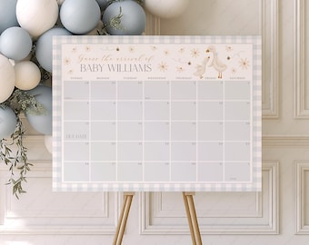 Silly Goose Baby Shower Due Date Calendar Sign: Blue Boy Printable (Canva Template)