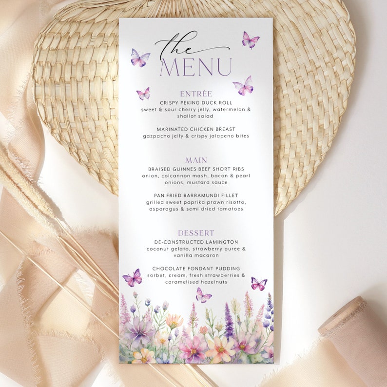 Butterfly Menu Template, Printable Bridal Shower Menu, Lifetime of ...