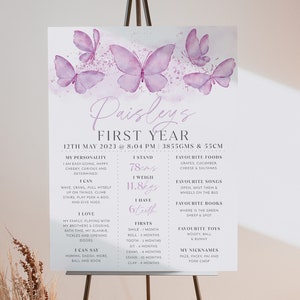 First Birthday Milestone Board Template, Purple Butterfly Milestone Board, Baby Milestone Sign, Butterfly Milestone Poster Birthday Girl