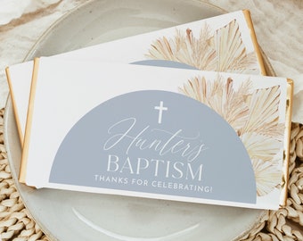Blue Boys Chocolate Bar Wrapper Template, Printable Candy Bar Wrapper, Baptism Candy Bar Wrapper, Christening Favors, Boho Chocolate Labels