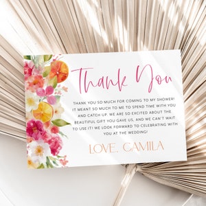 Citrus Thank You Card Template, Printable Main Squeeze Bridal Shower Thank You Card Instant Download Thank You Card, Bridal Thank You Pink