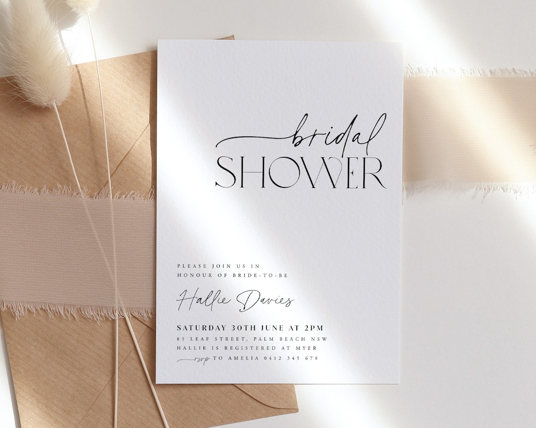 Minimal Bridal Shower Invitation, Modern Bridal Shower Invite, Black