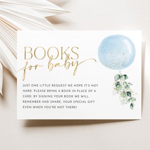 Books For Baby Boy Card Printable, Book Request Card,  Baby Shower Book For Baby, Blue Balloon Baby Shower Printables, Boy Baby Shower Blue