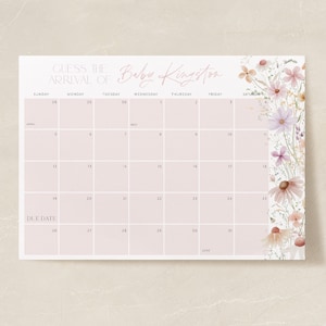 Wildflower Baby Shower Due Date Calendar, Birth Date Sign, Baby Arrival Sign Printable, Baby in Bloom Baby Shower, Floral Baby Due Date Sign