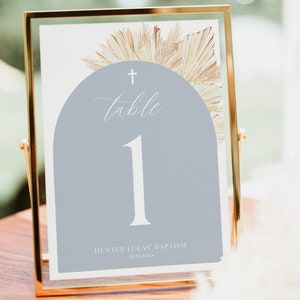 Blue Boys Table Numbers, Christening Table Numbers, Boho Baptism Table Numbers Template, Printable Table Numbers, Editable Baptism Tables