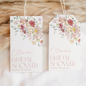 Floral Bridal Shower Favor Tag, Thank You Tag, Favour Tag, Gift Tag, Editable Bridal Tag, Printable Gift Tag, Wildflower Thank You Tag Pink