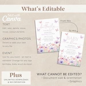 Butterfly Baby Shower Invitation, Purple Butterfly Invitation Template, Butterfly Baby Shower Invitation Girl, Butterflies and Flowers Pink image 5
