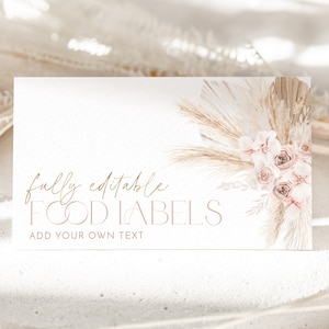 Boho Baby Shower Food Labels, Food Tent Cards, Folded Food Cards, Pink Floral Boho Baby Shower Food Labels, Baby Girl Pink Food Cards Folded