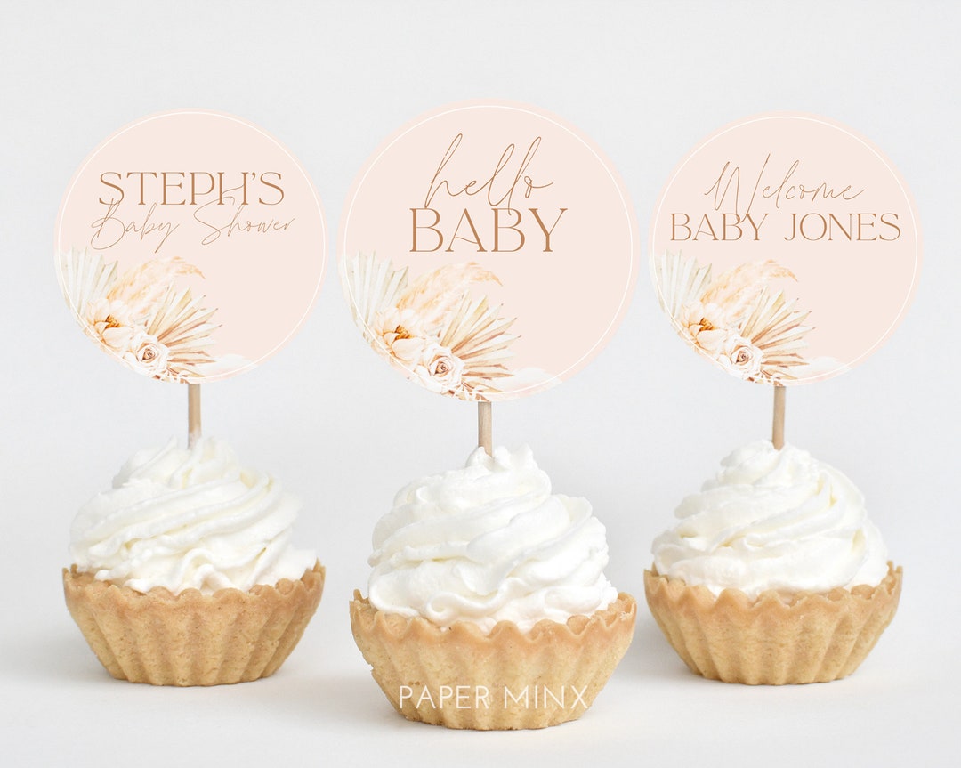 Boho Cupcake Toppers, Baby Shower Cupcake Toppers, Printable Floral