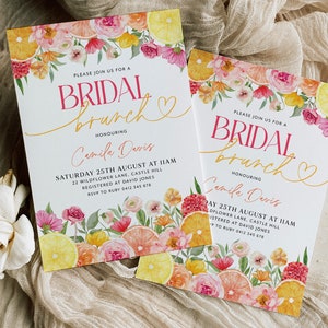 Citrus Bridal Brunch Invitation, Lemon Bridal Shower, Bright Floral Citrus Bridal Shower Invitation, Mediterranean Lemon Theme, Orange Lemon