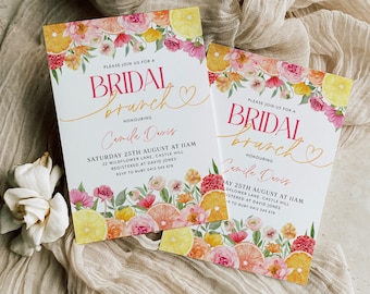 Citrus Bridal Brunch Invitation, Lemon Bridal Shower, Bright Floral Citrus Bridal Shower Invitation, Mediterranean Lemon Theme, Orange Lemon