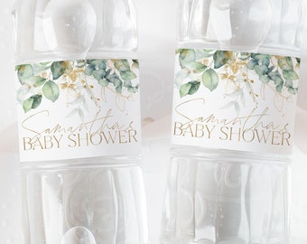 Greenery Water Bottle Label, Baby Shower Water Label, Printable Water Bottle Label, Baby Shower Leaves Water Label Sticker, Gender Neutral