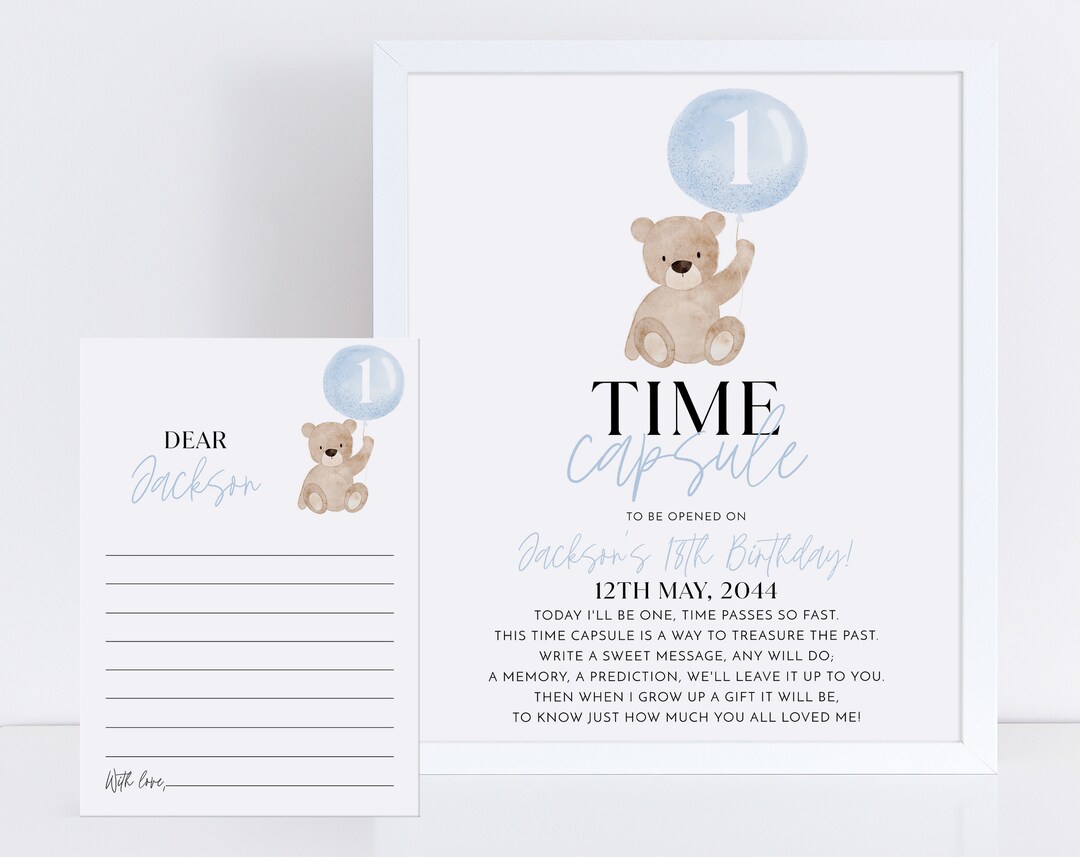 Bear Time Capsule, 1st Birthday Time Capsule Sign, Beary First Birthday ...