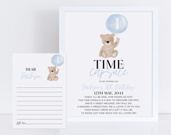 Bear Time Capsule Template, 1st Birthday Boy, Teddy Bear Birthday ...