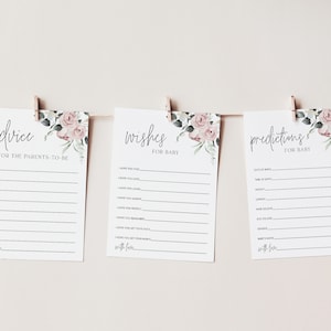 Babyshoweradvies, Bloemenbabyshowerspellen, Babyshowervoorspellingen, Babyshowerwensen, Advieskaart, Bewerkbaar spel, Bloemenbabyspelkaart