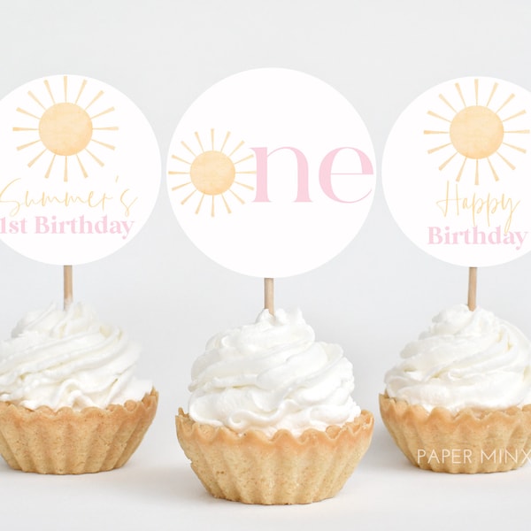 Sun Cupcake Toppers, Printable Cupcake Topper, Sunshine 1st Birthday Editable Cupcake Toppers, Little Sunshine 1st Birthday Cupcake Toppers