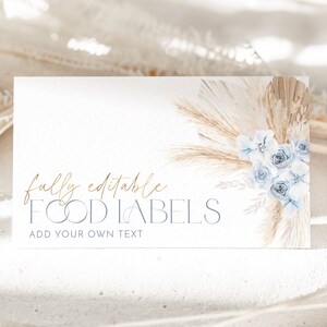 Boho Baby Shower Food Labels, Food Tent Cards, Folded Food Cards, Blue Floral Boho Baby Shower Food Labels, Baby Boy Blue Food Cards Folded