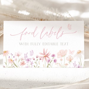 Wildflower Baby Shower Food Labels, Baby in Bloom Food Tent Cards, Folded Food Cards, Pink Flower Food Tented Cards, Floral Baby Shower Food