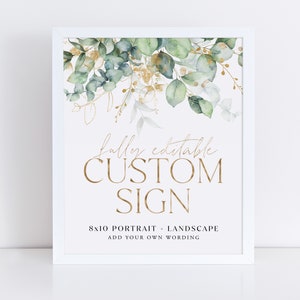 Baby Shower Sign, Greenery Baby Shower Sign, Eucalyptus Editable Sign 8x10 Custom Sign, Landscape Sign Portrait Sign, Printable Baby Signs