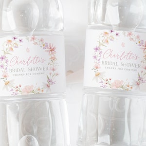 Wildflower Water Bottle Label, Bridal Shower Water Label, Printable Water Bottle Label, Bridal Shower Water Label Sticker, Pink Floral Water