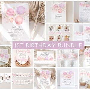 First Trip Around The Sun Birthday Invitation Bundle, Printable Space Invitation 1st Birthday, Space Birthday Decor, First Birthday Girl