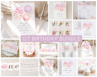 First Trip Around The Sun Birthday Invitation Bundle, Printable Space Invitation 1st Birthday, Space Birthday Decor, First Birthday Girl