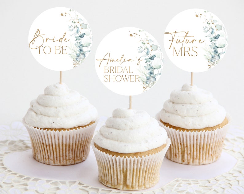 Greenery Cupcake Toppers Bridal Shower Cupcake Toppers Etsy